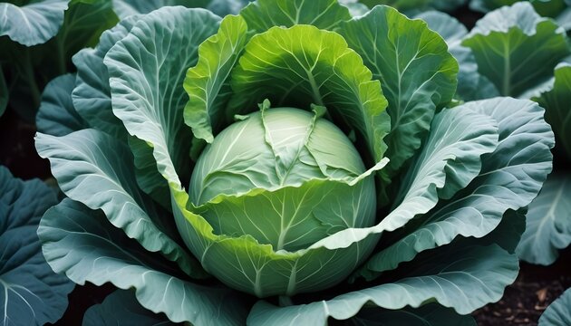 Un repollo verde grande con hojas gruesas y arrugadas