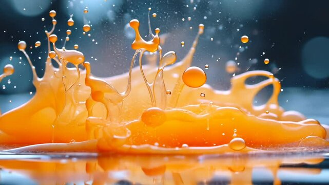 Vibrant orange paint splash creating dynamic patterns in water
