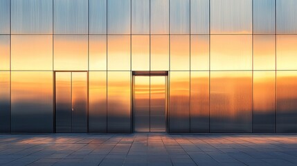 Fototapeta premium Sunset Reflection on Modern Building Facade