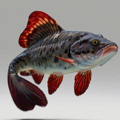 Fototapeta premium Vibrant Redtail Catfish with Striking Markings Isolated on White Background
