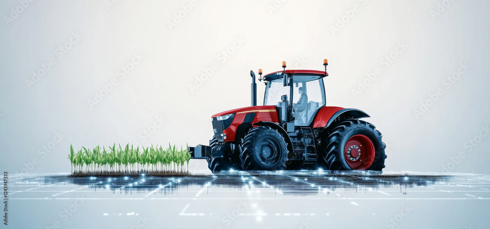 Aufkleber A smart tractor operates on a farm, enhancing efficiency in crop management. It utilizes advanced technology to optimize planting and care for growing fields.