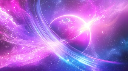A colorful space background with a purple planet in the middle