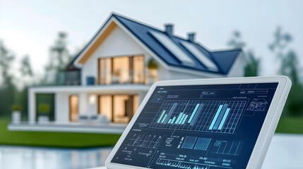 Smart home technology with data analytics displayed on tablet