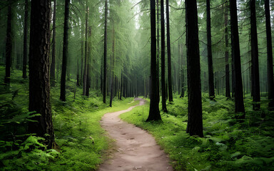 Obraz premium Deserted path through a thick forest