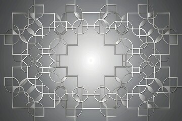 Obraz premium Minimalist geometric pattern of interconnected circles and squares in shades of silver and gray, futuristic aesthetics, sleek lines, laptop skin, interior decor