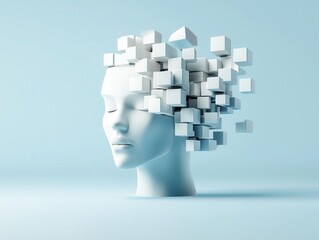 A pixelated digital sculpture transitioning into a smooth, modern VR artwork