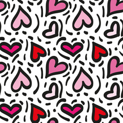Seamless pattern with hand drawn cute  hearts vector illustration. Heart shaped vector illustration set. Mothers day, greeting card, wallpaper or gift wrapping design.