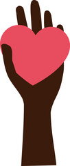 Illustration of a hand holding a red heart. The image represents love, kindness, generosity, charity and support. The simple and modern design makes it ideal for implementing concepts related to commu