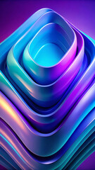 Fototapeta premium A mesmerizing array of layered, curved shapes creates a sense of depth and movement using vibrant blues, purples and greens.Smooth gradients and glossy surfaces create a futuristic and dynamic feel.AI