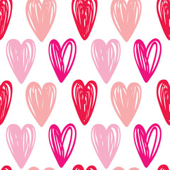 Seamless pattern with hand drawn cute red hearts vector illustration. Heart shaped vector illustration set. Mothers day, greeting card, wallpaper or gift wrapping design.