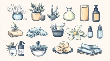 Premium Vector | Spa Sketch Icons Flat Vector Illustration
