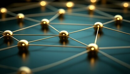 Abstract Turquoise Network, Golden Nodes, Data Visualization, Connectivity, Digital Communication