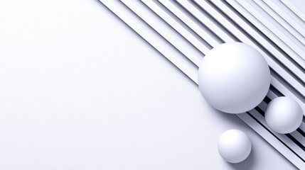 Abstract Minimalist Composition of White Spheres and Gray Lines on Textured White Background