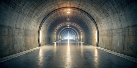 Fototapeta premium Long concrete tunnel illuminated with soft light at the end
