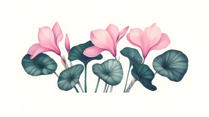 Delicate Pink Flowers and Green Leaves in Soft Floral Arrangement