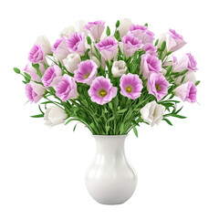 3D icon of A bouquet of Lisianthus in vase isolated on transparency background