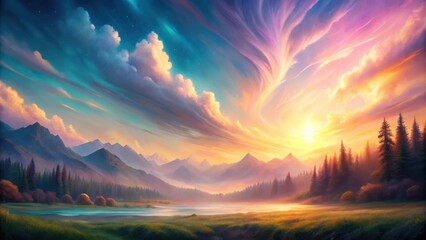 Serene Sunset Landscape Majestic Mountains, Calm Lake, and Colorful Sky