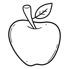 Hand drawn doodle apple with leaf on white background.