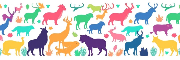Obraz premium Animalistic Impressions: Hand-Drawn Silhouettes on Patterned Canvas