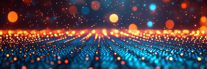 Naklejka premium Abstract Technology Background with Converging Light Beams, Glowing Dots, and Bokeh Effect,