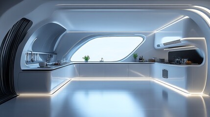 Stylish Modern Kitchen Featuring Expansive Window Overlooking Lush Garden with Bright Natural Light Illuminating Sleek Surfaces and Innovative Appliances in a Contemporary Design Aesthetic