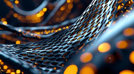 Abstract Design with Glowing Orbs and Metallic Mesh Texture