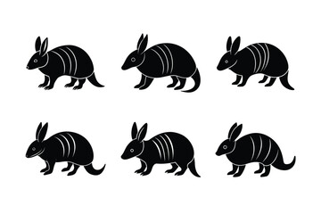 set of black Armadillo hare vector silhouette