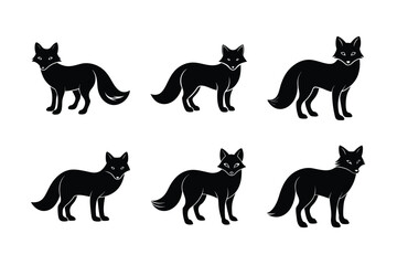 set of black Arctic fox vector silhouette