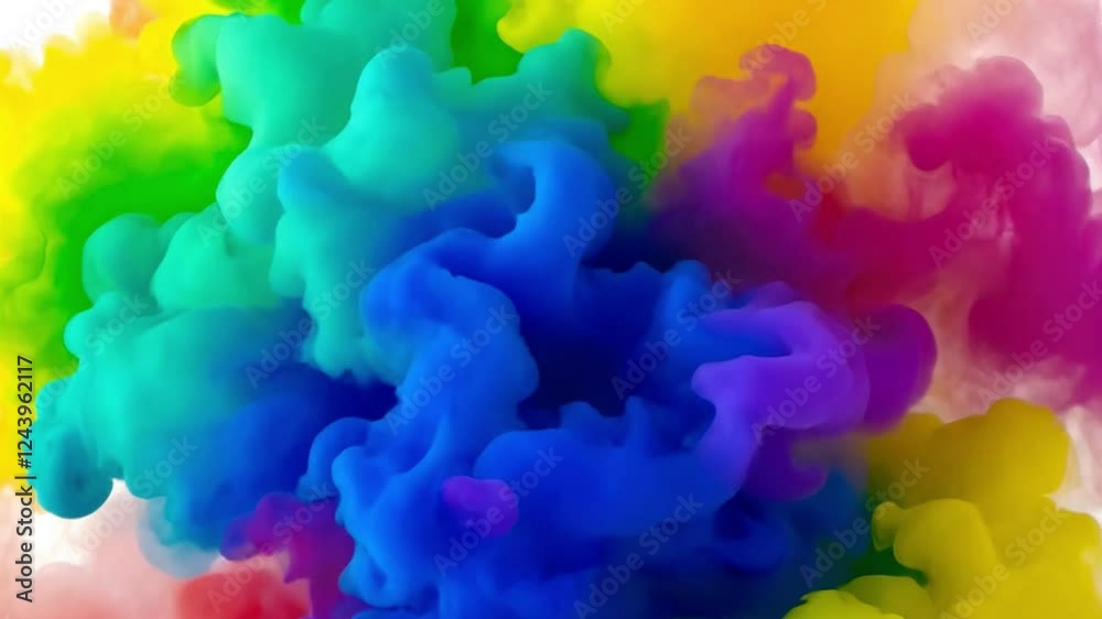 Poster Chromatic Symphony: Vibrant and abstract, a burst of rainbow ink swirls and dances, creating a kaleidoscope of mesmerizing color against a transparent background.