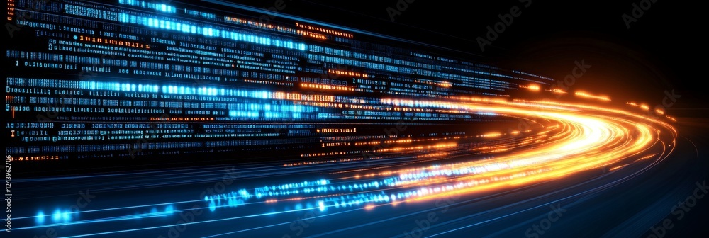 Poster speed of technology abstract futuristic digital stream of data with code snippets in vibrant colors