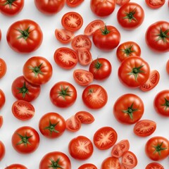 Fototapeta premium White background with a ripe tomato on the center, colorful, background