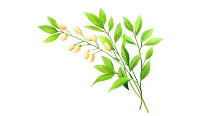 Obraz premium Fresh Green Leaves with Yellow Buds Isolated on White Background