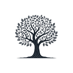 Obraz premium oak tree, tree silhouette logo vector line art logo design