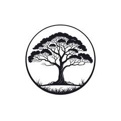 oak tree, tree silhouette logo vector line art logo design