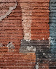 Layers of paint on a brick wall create a geometric pattern , building , brick, painted