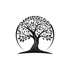oak tree, tree silhouette logo vector line art logo design