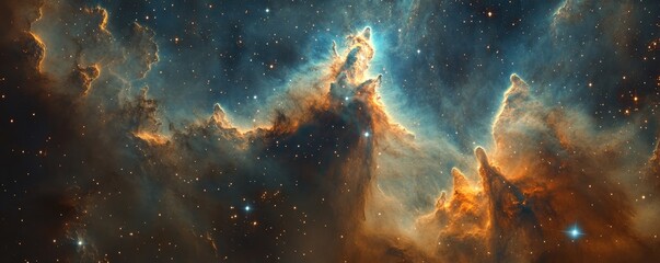 Fototapeta premium Colorful swirling nebula and bright stars in deep space