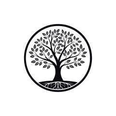 oak tree, tree silhouette logo vector line art logo design