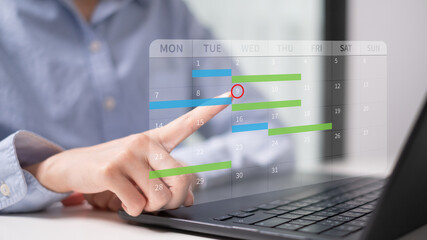 Businessman working on laptop schedule planning time calendar management deadline organization concept