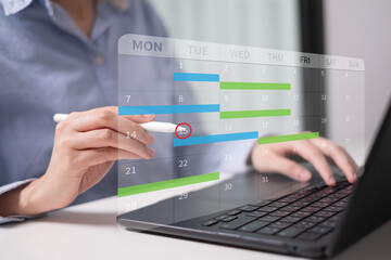 Businessman working on laptop schedule planning time calendar management deadline organization concept