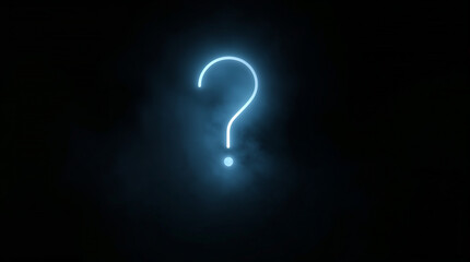 Bright neon question mark symbol lighting up dark background