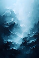 An abstract representation of turbulent blue ocean waters, showcasing a range of deep and light turquoise hues with swirling textures, evoking a sense of calm and mystery.