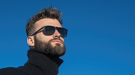 Obraz premium Man, sunglasses, sky, thoughtful, portrait, outdoors