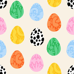 Vector seamless pattern with easter eggs. Abstract shapes and lines, holiday background