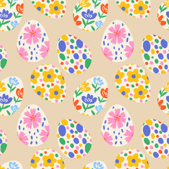 Vector seamless pattern with easter eggs. Colorful background with decorated eggs