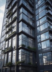 Fototapeta premium Modern high-rise building with an abundance of natural light pouring in through the windows, modern architecture, city view