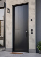 Fototapeta premium Modern house with sleek metal key in front door, door, urban, metal