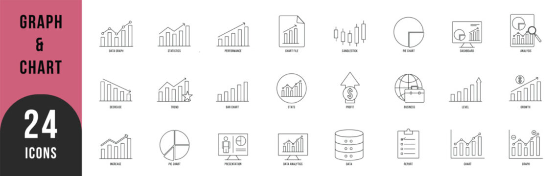 Graph and Chart icon set. Containing data, increase, growth, pie chart, data analytics, business and more.