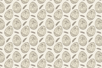 Easter Egg and Floral Seamless Geometric Pattern Vector Background