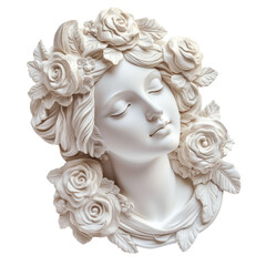 Elegant White Marble Sculpture of a Woman with Flower Adornments